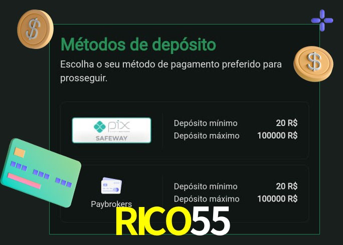 O cassino RICO55 oferece uma grande variedade de métodos de pagamento