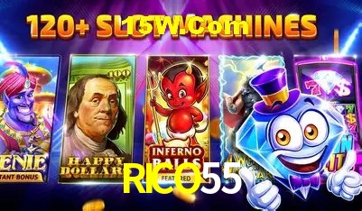 Tela de boas-vindas e lobby de jogos do aplicativo RICO55